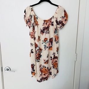 Floral Off Shoulder Tie Cream Dress Vintage